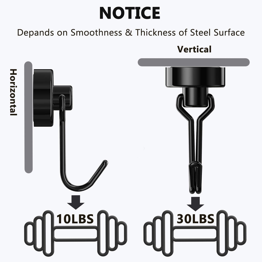 Tohoer Magnetic Hooks, Neodymium Magnets Hook Heavy Duty 30LBS with Rust Proof for Fridge, Refrigerator, Oven, Grill, BBQ, Key, Tools Holder, Utensil, Kitchen, Outdoor, Magnet for Hanging Wreaths