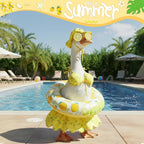 Summer Porch Goose Outfit Set for 23'' Cement Plastic Lawn Goose Statue,Funny Lemon Bikini Clothes with Inflatable Swim Ring, Sun Hat & Glasses, Cute Beach-Themed Decor for Outdoor Yard Statues