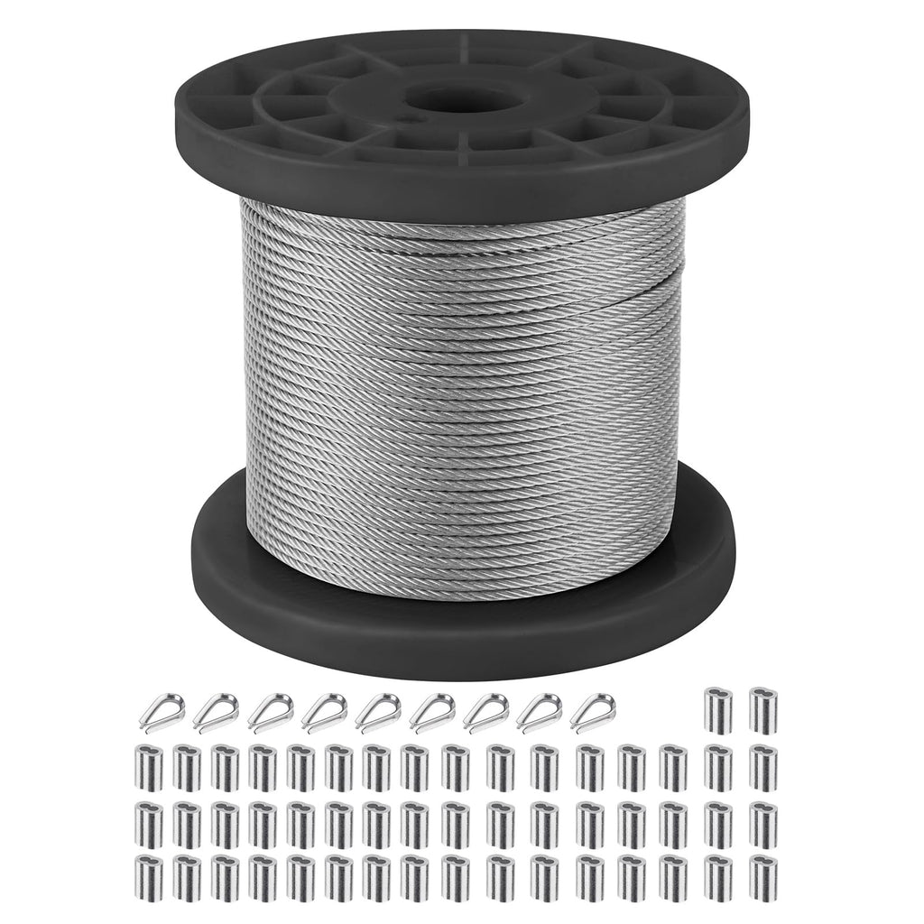 1/16 inch Wire Rope,328FT Wire Cable,Stainless Steel Cable, Aircraft Cable, Steel Wire, 7x7 with Crimping Sleeves,