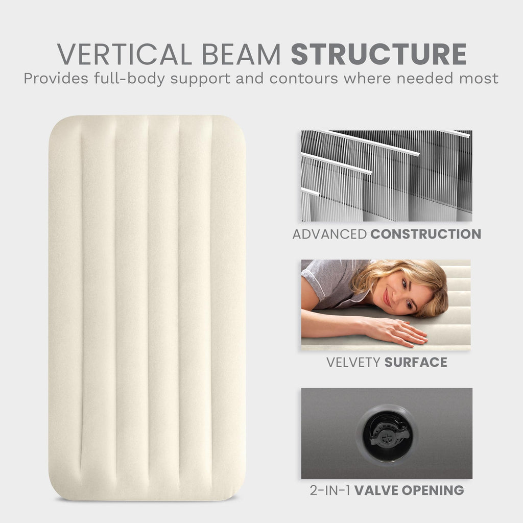 Intex 64101E Dura-Beam Standard Single-High Air Mattress: Fiber-Tech - Twin Size - 10in Bed Height - 300lb Weight Capacity - Pump Sold Separately