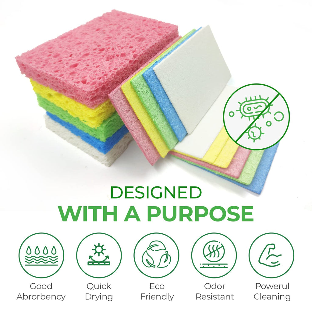 AIRNEX Compressed Cellulose Sponges - 32 Pack Natural Pop Up Dish Sponge for Kitchen - Compostable Plant-Based Cleaning Sponges Bulk – Non Scratch Natural Sponge for Dishes & Household Cleaning