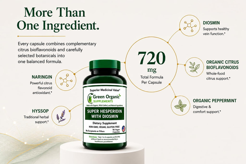Green Organic Supplements Super Hesperidin with Diosmin, Narangin Hand Made, Non-GMO, Vegan & Gluten Free