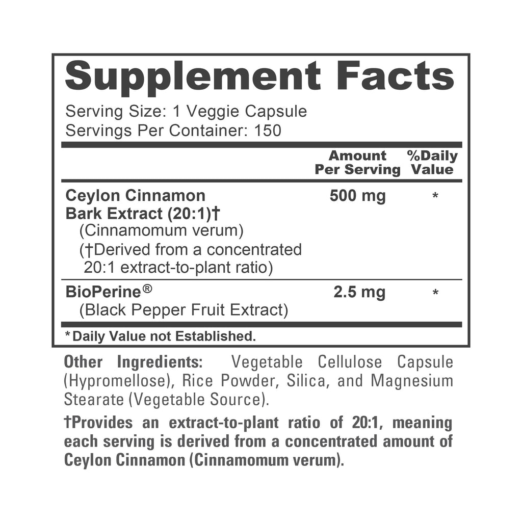 NusaPure Ceylon Cinnamon, 500 mg, 150 Veg Capsules (Non-GMO, Vegan)