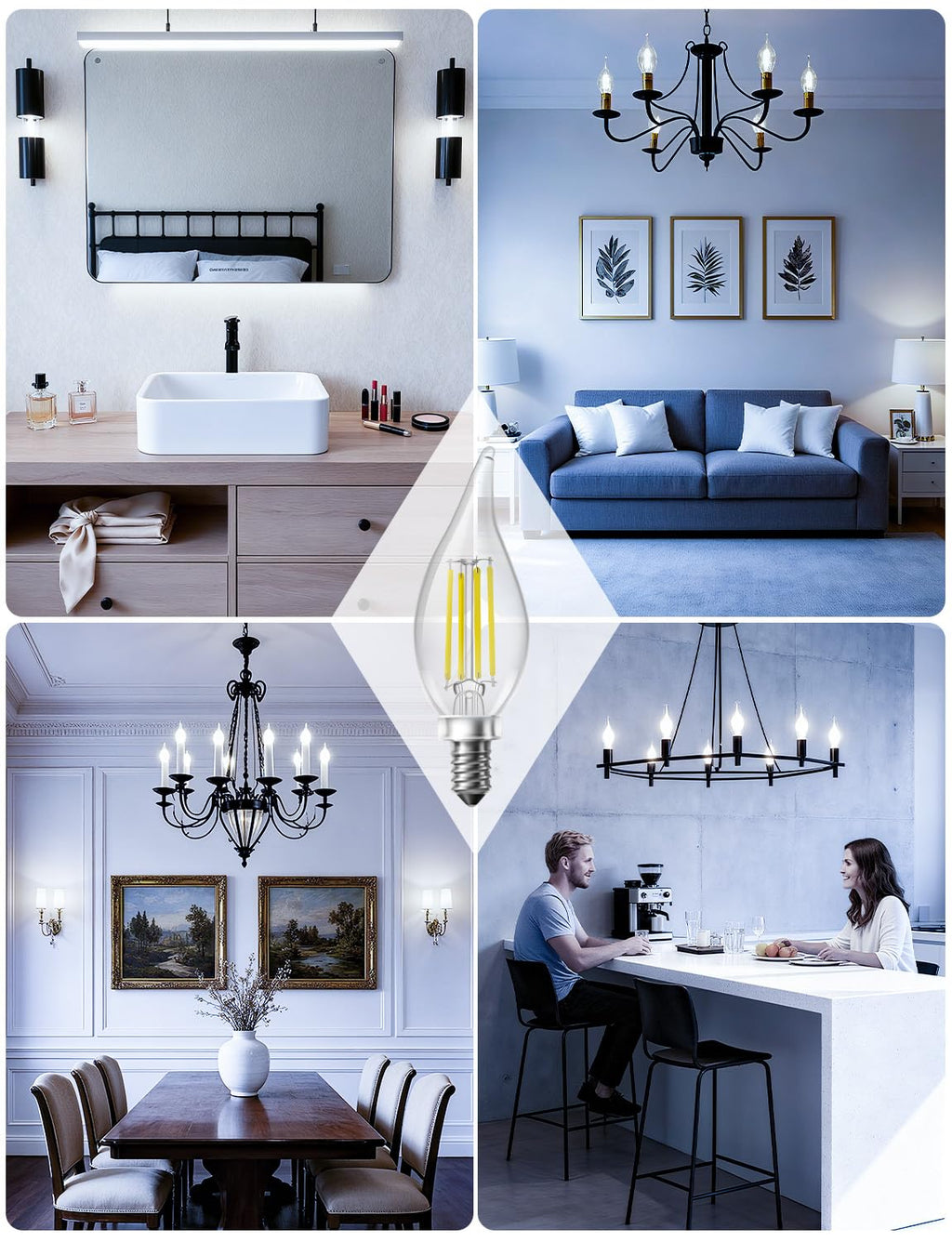 DAYBETTER Chandelier Light Bulbs, Candelabra Light Bulbs 40 Watt Equivalent E12 LED Bulb Dimmable, 5000K Daylight White, 4.5W 400LM, Flame Tip Vintage Candle Light Bulb, 24 Pack