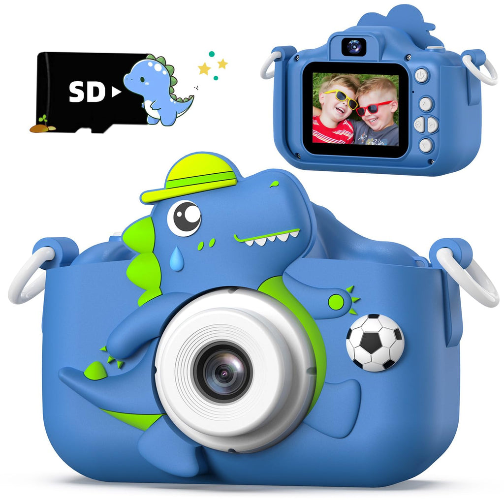 Dinosaur Kids Camera for Boys Girls, Toddler Digital Selfie Camera with Cute Protective Cover and SD Card, Christmas Birthday Gifts Toys for 3 4 5 6 7 8 9 10 11 12 Years Old Little Girls and Boys