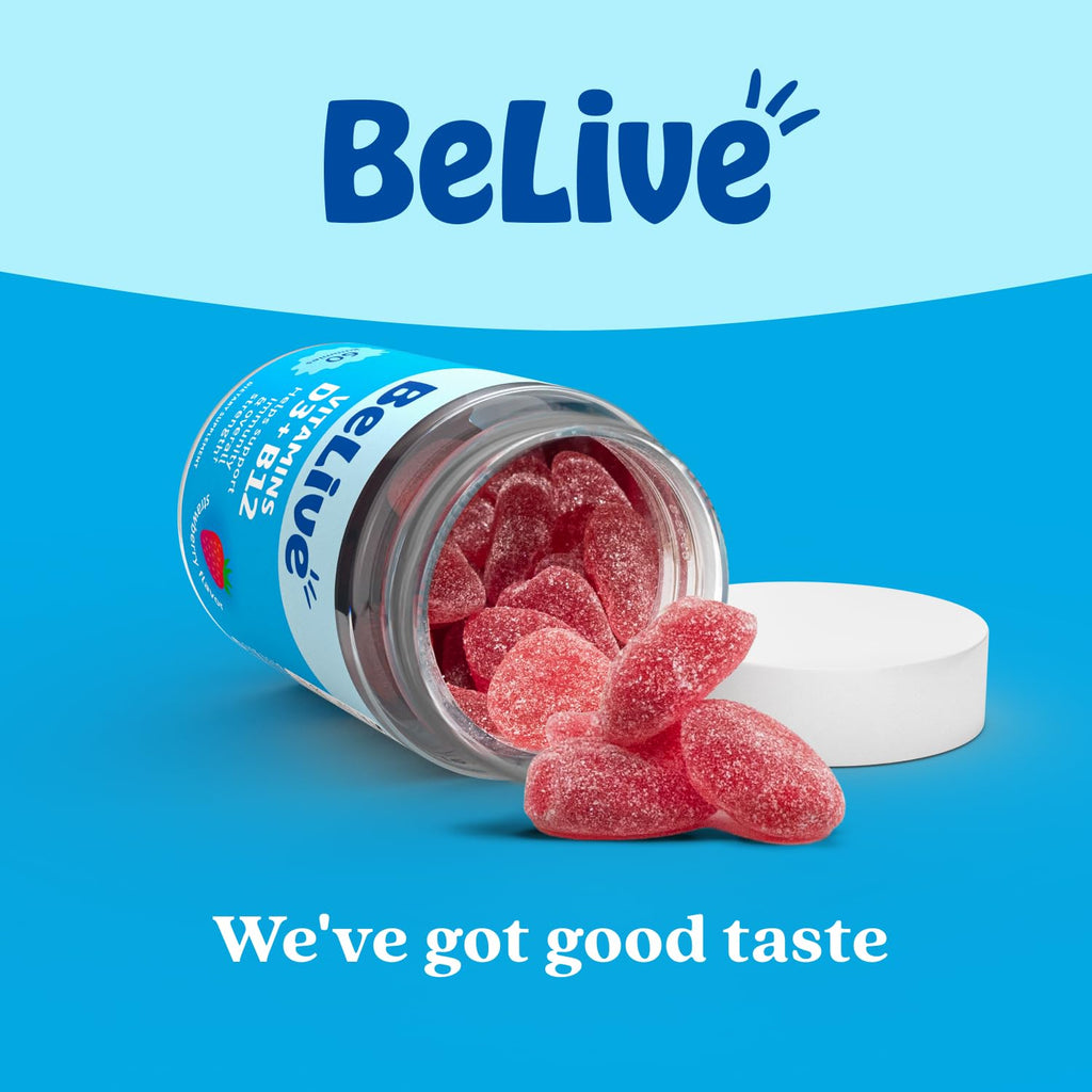 BeLive Vitamin D3 Gummies with B12 Vitamins - 60 Ct I Immune Support Gummies with Vegan Vitamin B12 & D3, Provides Enhanced Bone & Muscle Strength, Hearth Health and Energy - Strawberry Flavor