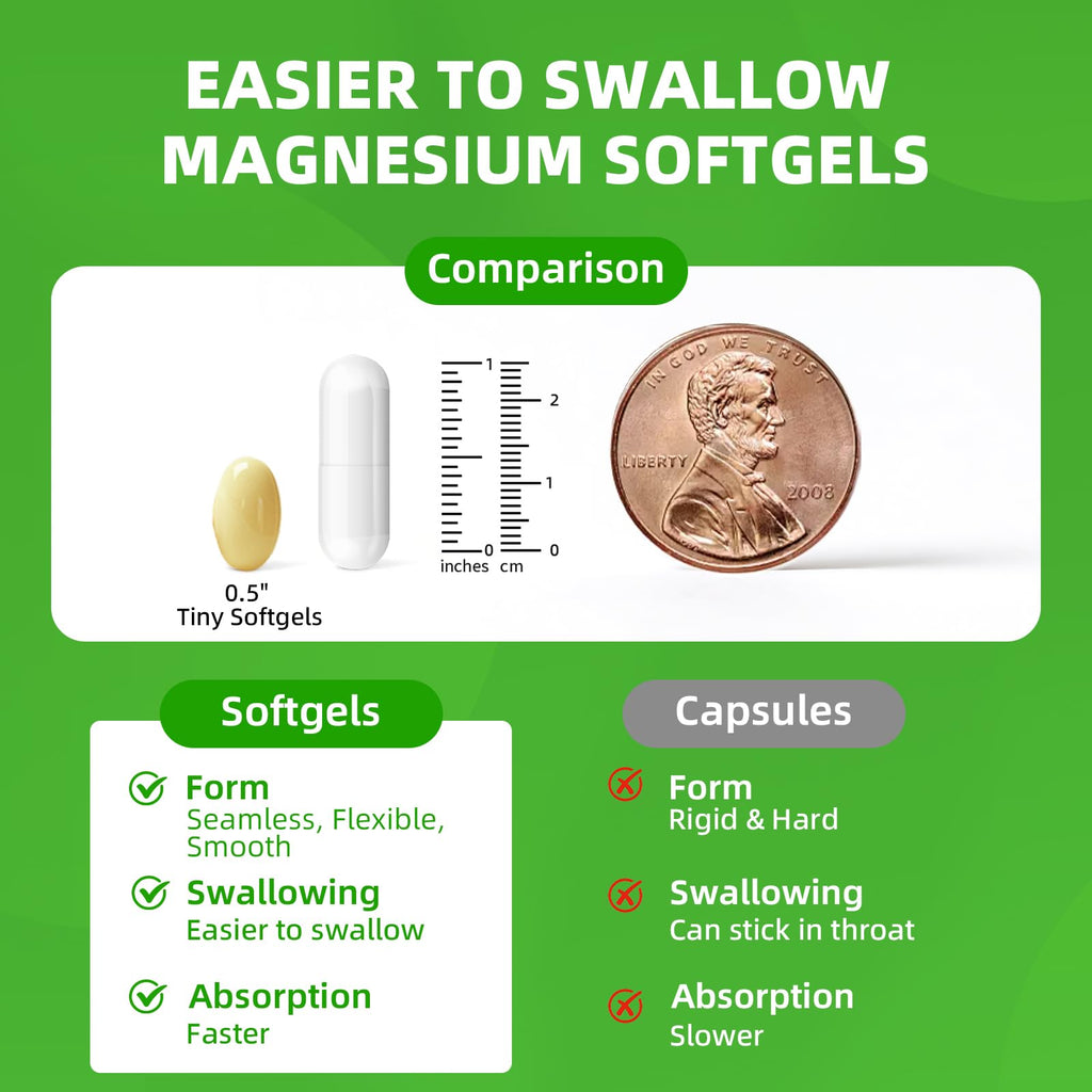 Magnesium Glycinate Supplement 500mg, High Absorption Dietary Supplement Softgels for Sleep, Muscle, Heart Support, Gluten Free, Non GMO, 180 Capsules, 90 Day Supply