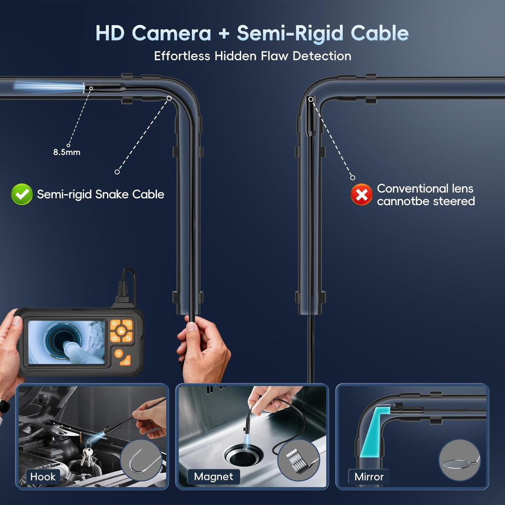 50FT Endoscope Camera with Light, 1080P HD Borescope Inspection Camera with 8 LED Lights, IP67 Waterproof Sewer Tools Snake Camera with 4.3" IPS Screen, 50Feet Semi-Rigid Cable for Father's Day