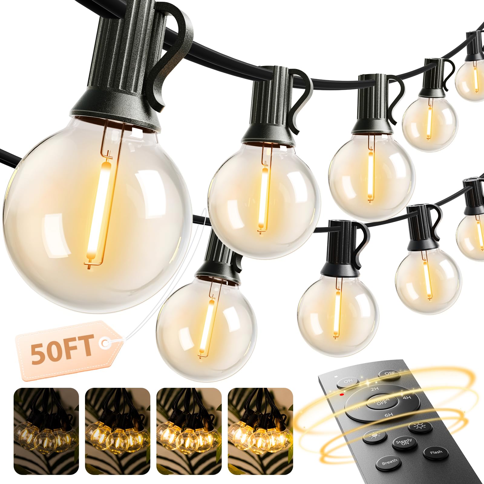 addlon Outdoor String Lights 48FT, LED Shatterproof Bulbs, Dimmable Patio Lights Waterproof, Hanging Outside Lighting for Backyard, Garden, Deck, Balcony, Porch, Café, Decor