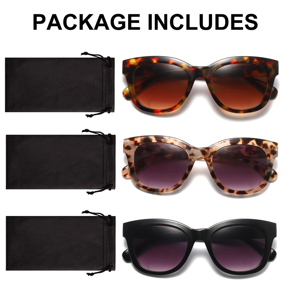 ZXYOO Bifocal Sunglasses For Women Reading Sunglasses 3 Pack UV400 Sun Readers Glasses With Spring Hinge +2.0