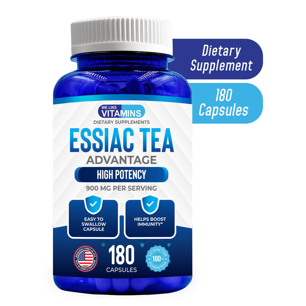 We Like Vitamins Essiac Tea Capsules - 180 Count Immune Support Supplement with Burdock, Sheep Sorrel, Slippery Elm & Turkey Rhubarb - Genuine Essiac Tea 900mg Daily Dose
