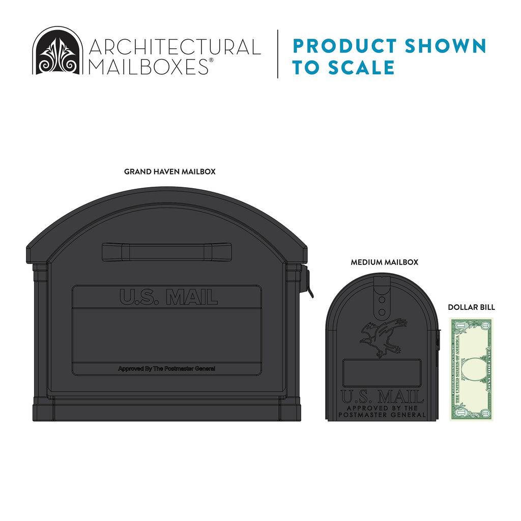 ARCHITECTURAL MAILBOXES Grand Haven Plastic, Mailbox and Post Kit, Black Extra Large
