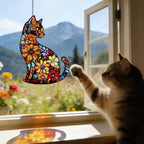 Stained Glass Window Hanging Sun Catchers with Cat Design