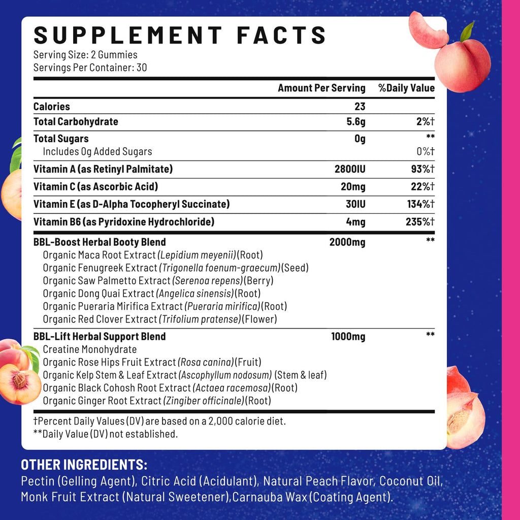 Jovariquethor Booty Gummies for Women - BBL Gummies with Multivitamins and Herbal Extracts - Peach Flavor - 120 Count