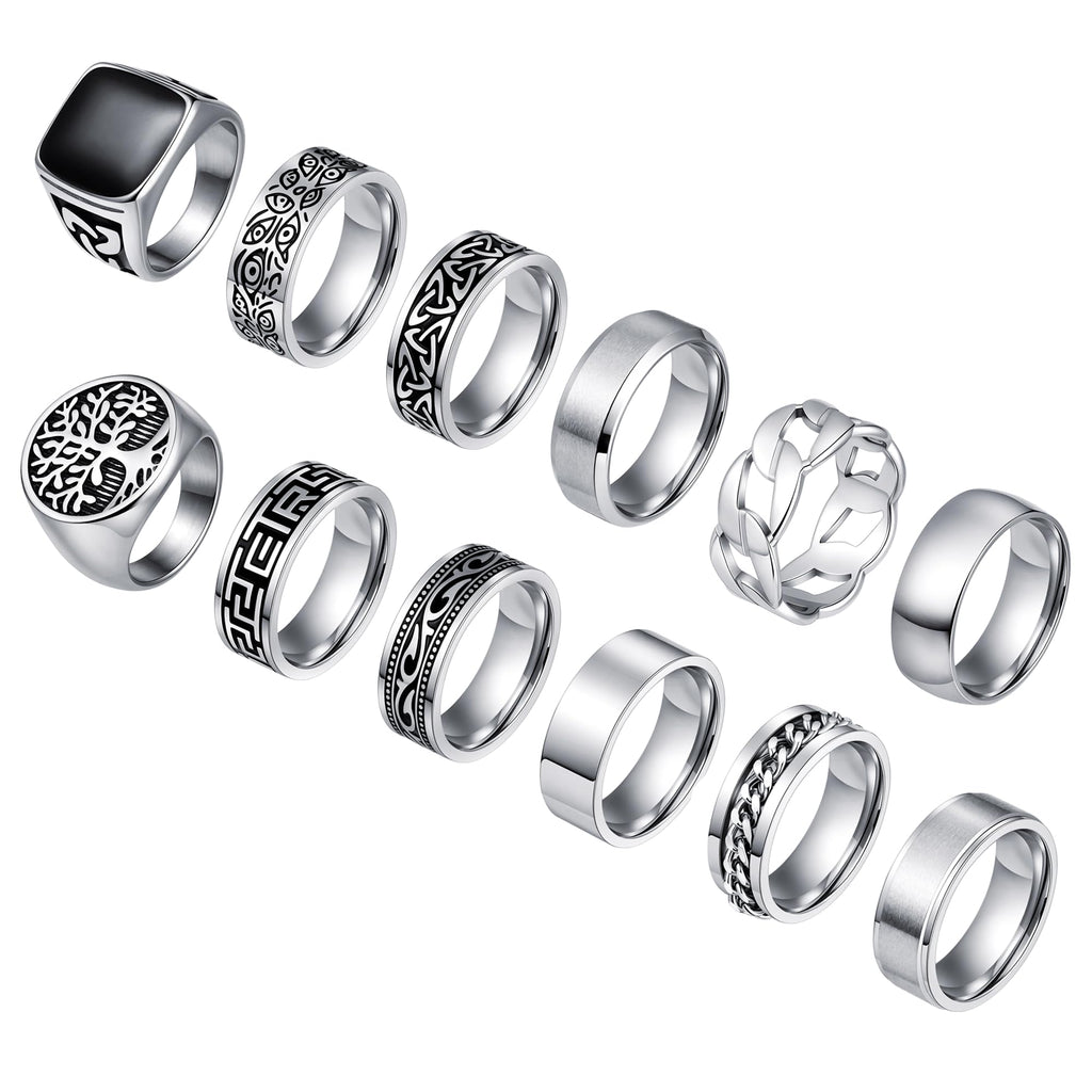 WAINIS 12Pcs Stainless Steel Vintage Signet Rings for Men