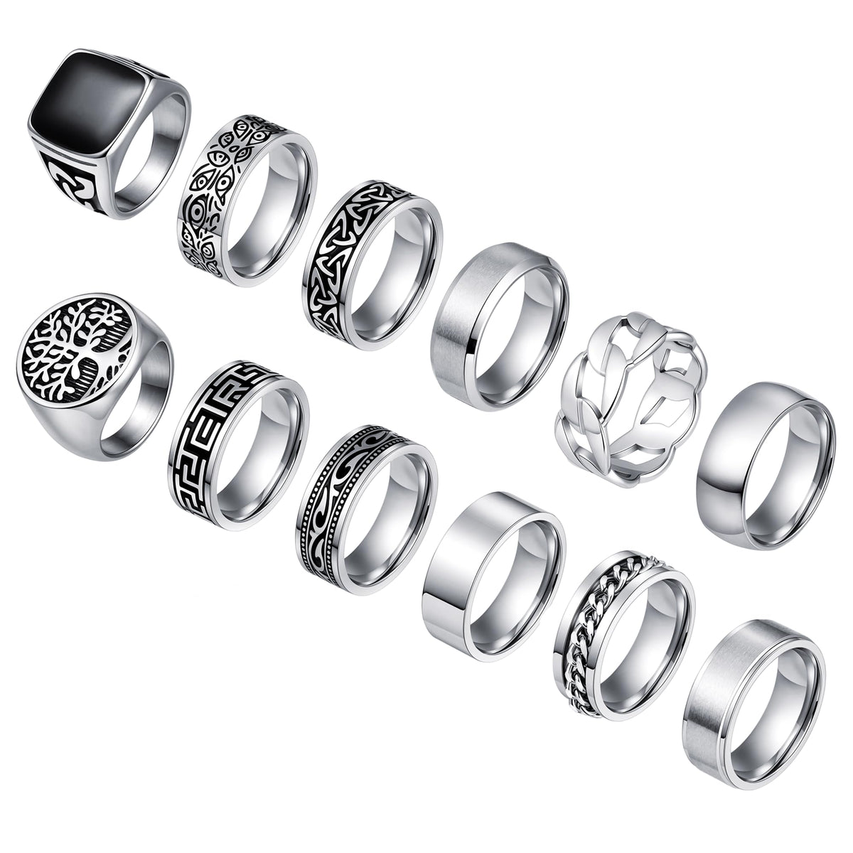 WAINIS 12Pcs Stainless Steel Vintage Signet Rings for Men