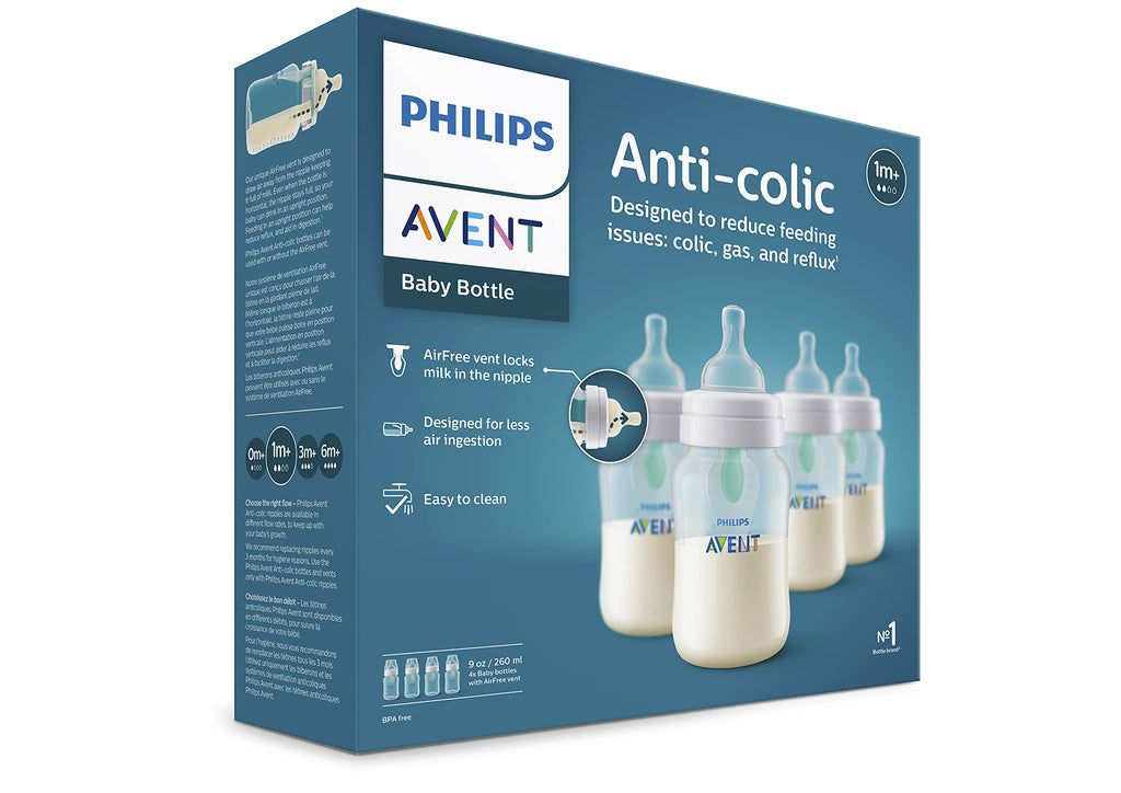 Philips Avent Anti-Colic Baby Bottle with AirFree Vent, Medium Flow, 9 oz