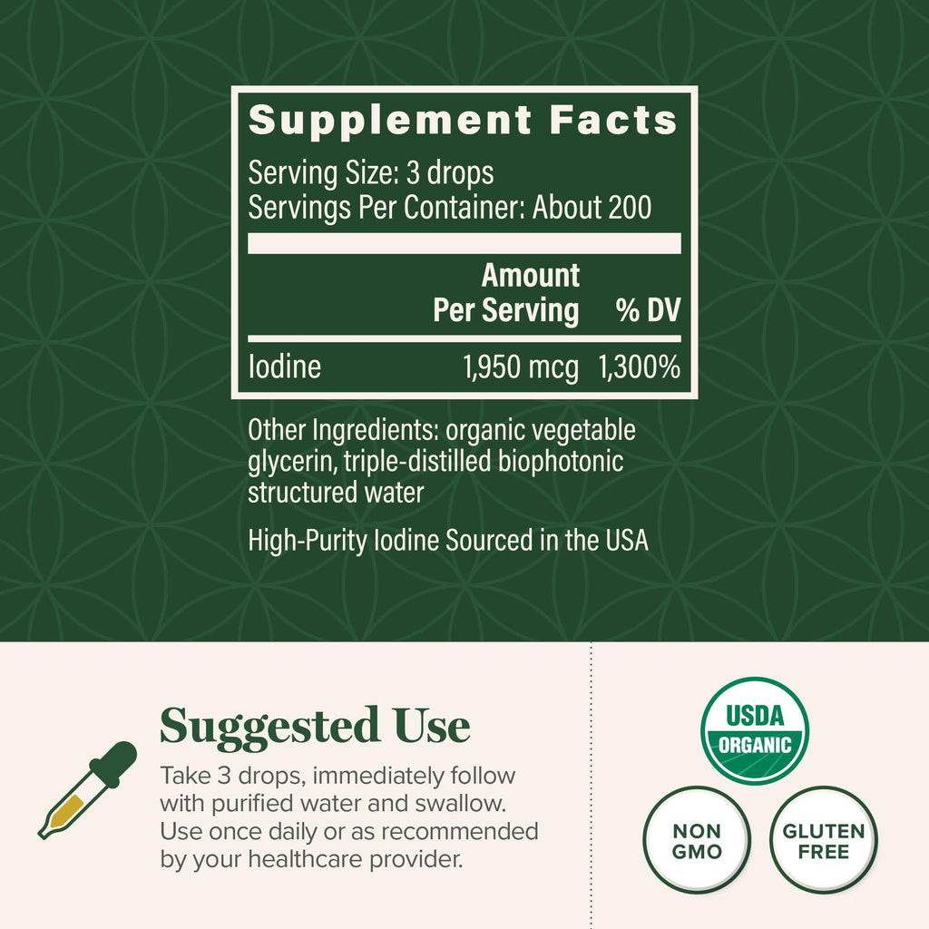Global Healing Center - Detoxadine - Organic Nascent Liquid Iodine Supplement Drops for Thyroid Support, Detox Cleanse, and Metabolism - Non-GMO, Vegan, 200 Servings Iodine Drops (1 Oz)