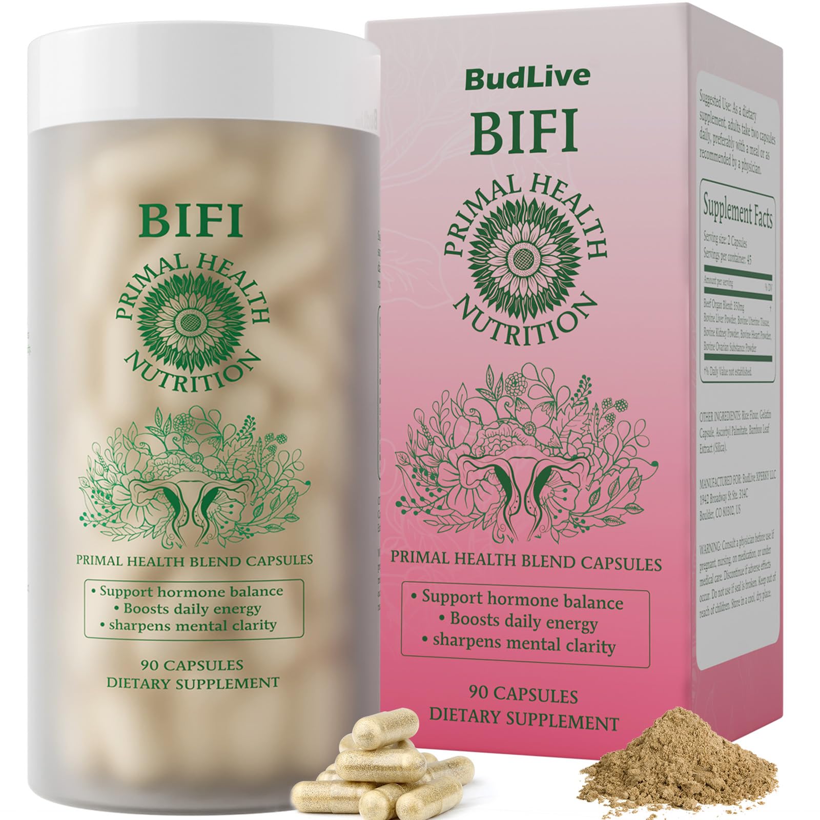 BudLive Beef Organ Supplement for Women – 100% Grass-Fed & Pasture Raised [Ovary, Liver, Spleen, Kidney & Heart] Primal Nutrition for Hormone Support, Energy & Wellness, 90 Capsules