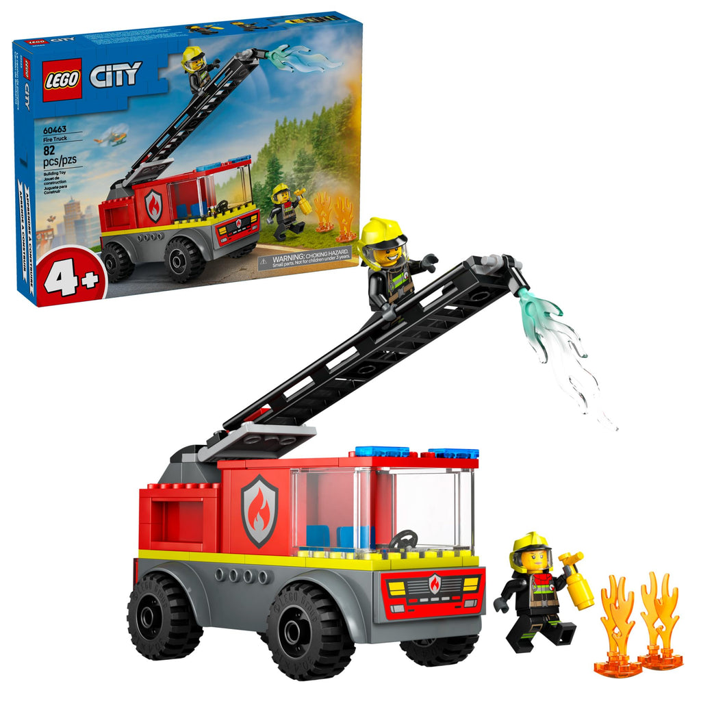 LEGO City Fire Ladder Truck Toddler Toy - Fire Truck Toy with 2 Firefighter Minifigures, Digital Guide for Boys and Girls, Ages 4+ - Learning, Educational Toy for Preschool - 60463