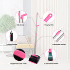 XXFLOWER Broom and Dustpan Set, Long Handle Lightweight Dustpans with Broom Combo for Home, Indoor&Outdoor Sweeping for Home Room Kitchen Office Lobby (Black Pink)