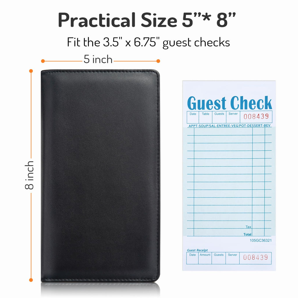 Server Book with 2 Zipper Pockets, Leather Server Books for Waitress