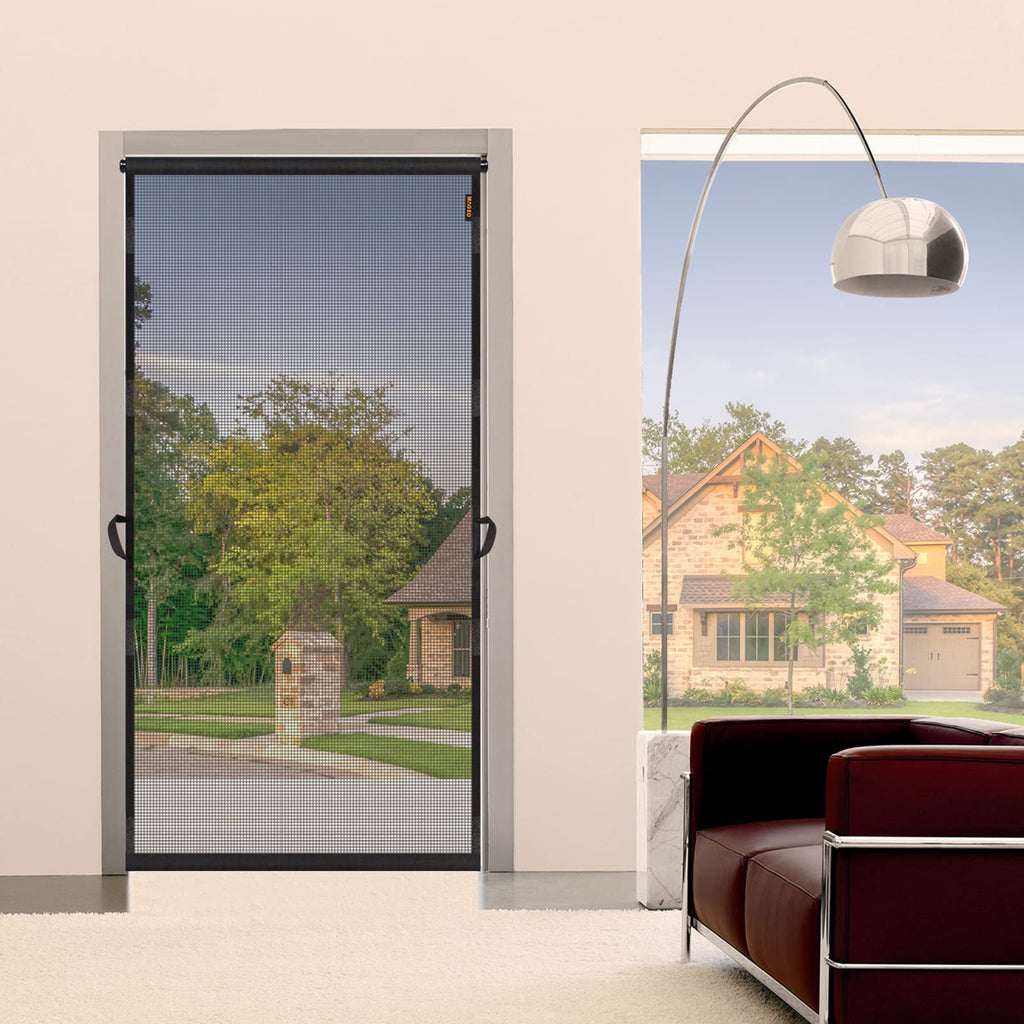 MAGZO Hanging Screen Door, Fits Door Size 28" x 80" (Curtain Size 30'' x 81''), Upgraded Fiberglass Mesh Net with Tension Rod&Hook&Loop (One Piece Can be Installed in 2 Ways), Weighted Bottom, Grey