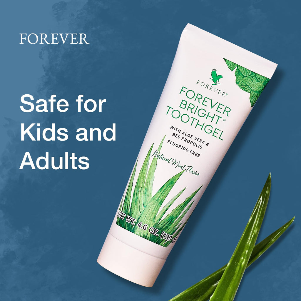 Forever Living - Bright Toothgel, Fluoride-Free Aloe Vera Gel with Bee Propolis, Peppermint-Spearmint Flavor, 4.6 oz, 2 Pack