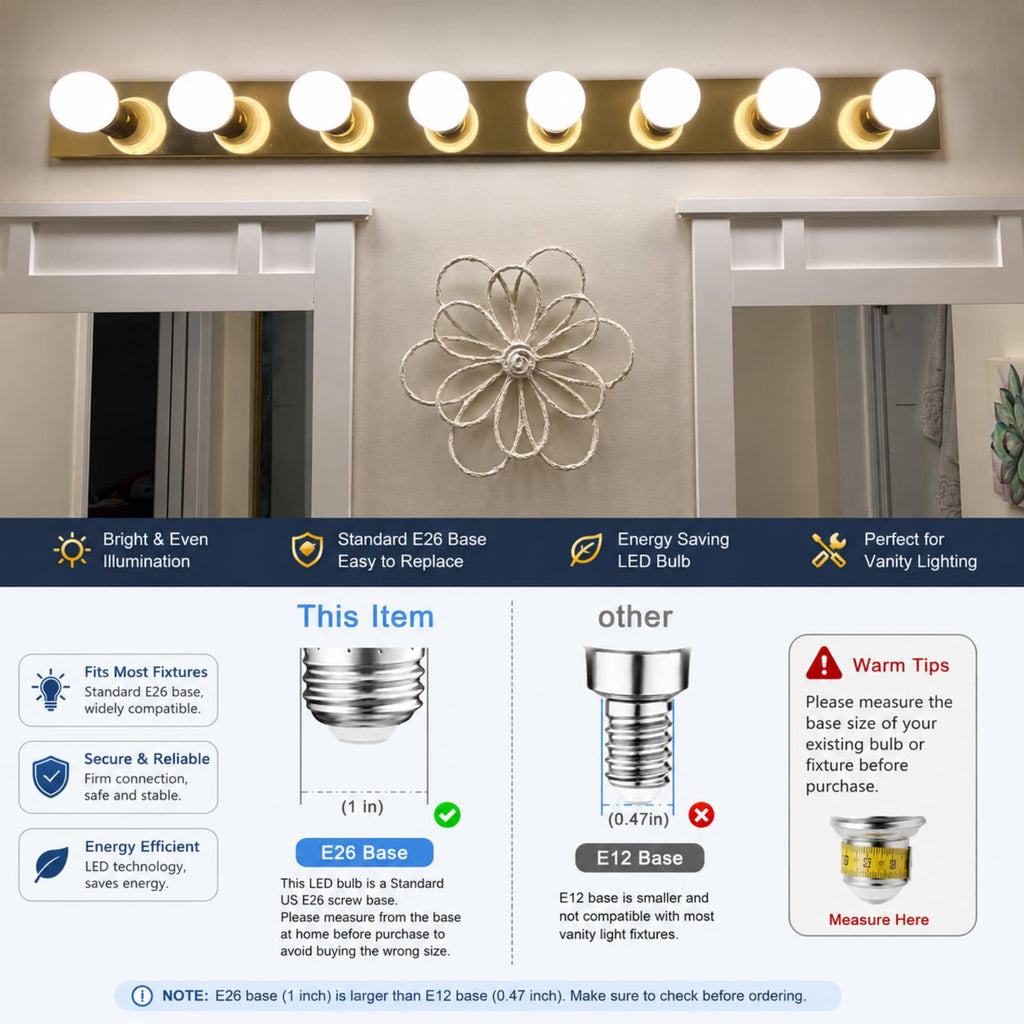 Brtstiun G25 LED Light Bulbs, Round Vanity Light Bulbs for Bathroom, 40W Equivalent, Soft White 2700K, E26 Base, 600LM, Non-Dimmable, 4-Pack
