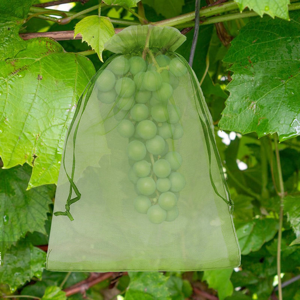 Uigidori 100 Pcs Fruit Protection Bags, 8 x 12 Inch Green Netting Cover Bags with Drawstring, Pest Barrier for Trees, Garden Cover Mesh Bags for Plant Fruit, Flower and Vegetables