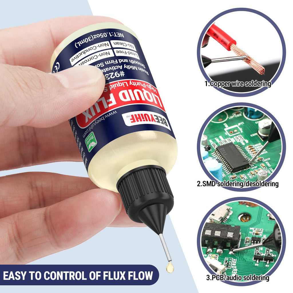 BEEYUIHF Liquid Solder Flux Dropper, Liquid Soldering Flux, No Clean Liquid Flux, Electrical Liquid Rosin Flux Solder, Liquid Flux Soldering Squeeze Bottle (30 mL/1.05Oz.)