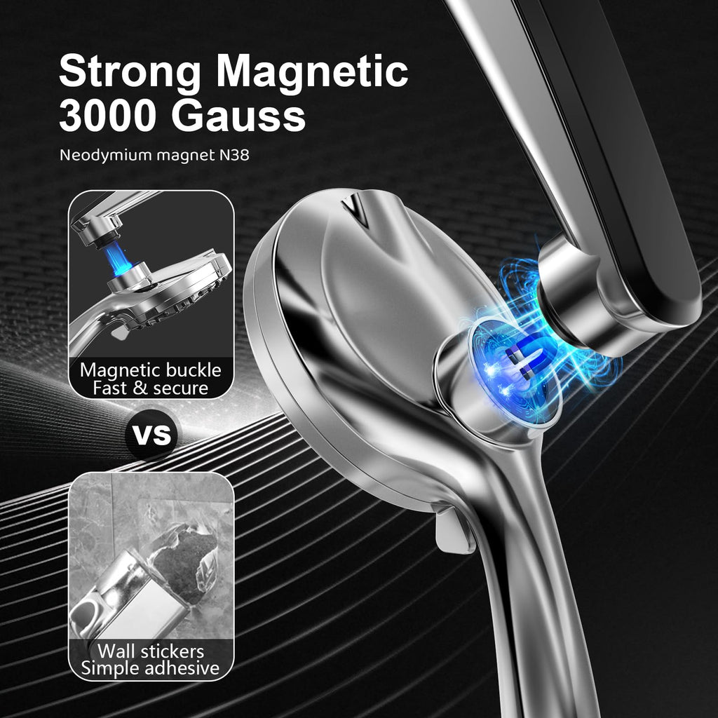 Rain Shower Head with filtered Handheld High Pressure rainfall Shower Heads with Handheld Spray Combo Adjustable one-piece stand daul shower head Built-in Magnetic Docking and Power Jets