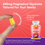 Magnesium Glycinate Gummies 600mg, Non-GMO, Gluten-Free, Magnesium Gummies for Adults & Kids, Sleep, Relaxation & Focus, 3 in 1 Flavor, 60 Count