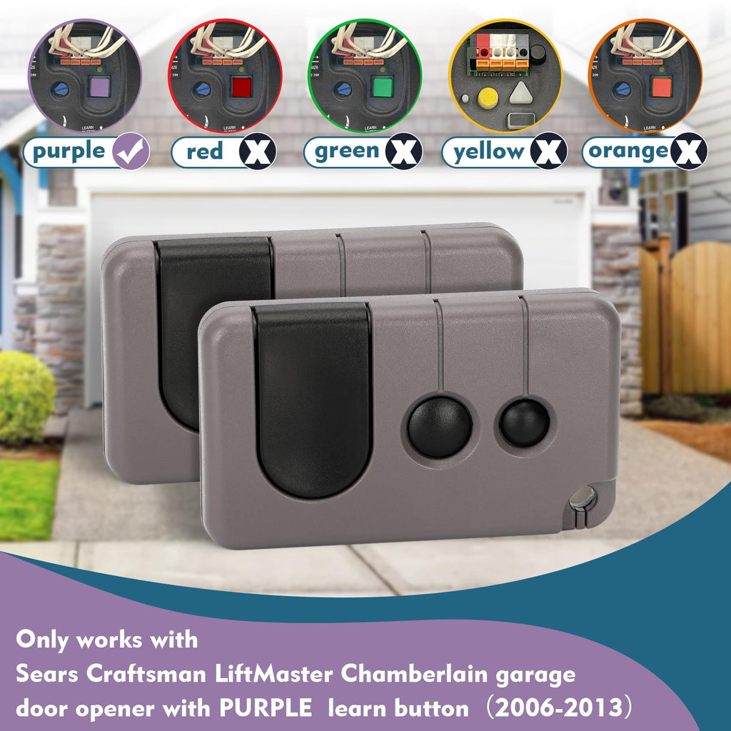 2 for Sears Craftsman Garage Door Remote 139.53753 53753 139.18191 HBW2028 371LM 373LM 375LM 950CD 953D 956D, Key Chain Garage Door Opener Remote Work with Purple Learn Button ONLY(2006-2013)