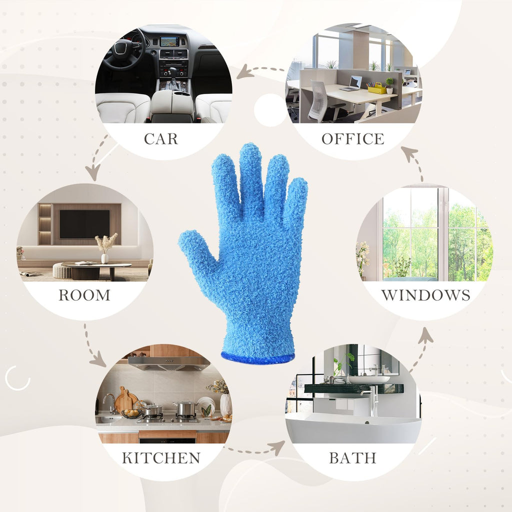 Evridwear Microfiber Dusting Gloves, Dusting Cleaning Glove for Plants, Blinds, Lamps and Small Hard to Reach Corners, 5 Pairs (Blue S/M)