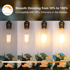 PARTPHONER LED Light Bulbs Dimmable Vintage Edison Bulb, E26 LED Bulb 60W Equivalent 720 Lumens, Warm White 2700K, ST58 Antique LED Filament Bulb CRI 85+, Clear Glass, Pack of 24