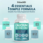 4-in-1 Calcium Supplements for Women & Men - Calcium Citrate with D3 K2 Vitamin 5000 IU - Calcium 600mg with Vitamin D3 K2 - Everyday Vitality Supplement - Vegan-Friendly, Gluten-Free (480 Capsules)