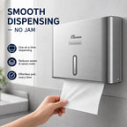 PLUSSEN Commercial Paper Towel Dispenser Wall Mount, Lockable Multifold C-Fold Trifold Hand Towel Holder, No-Drill Adhesive ABS for Bathroom Restaurant Office, Silver