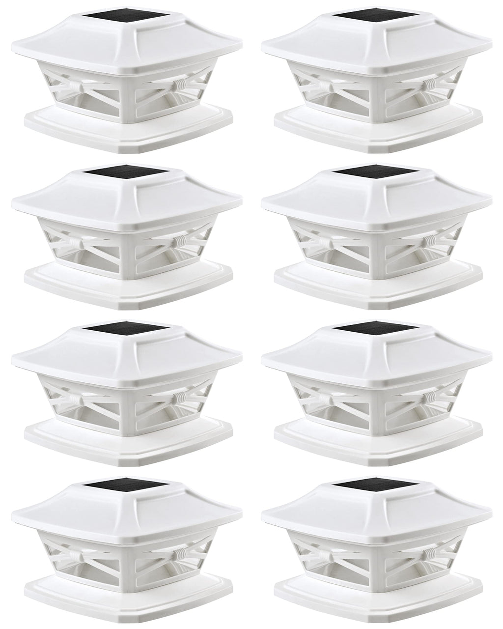 Davinci Lighting Flexfit Solar Outdoor Post Cap Lights - Includes Bases for 4x4 5x5 6x6 Wooden Posts - Bright LED Light - Pearl White (8 Pack)