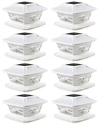 Davinci Lighting Flexfit Solar Outdoor Post Cap Lights - Includes Bases for 4x4 5x5 6x6 Wooden Posts - Bright LED Light - Pearl White (8 Pack)