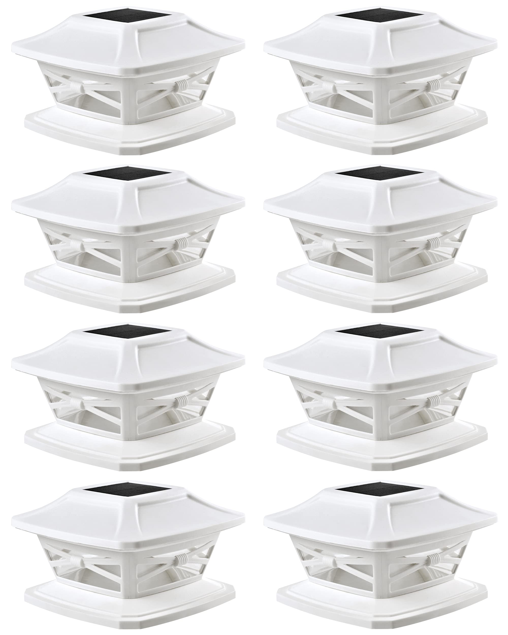 Davinci Lighting Flexfit Solar Outdoor Post Cap Lights - Includes Bases for 4x4 5x5 6x6 Wooden Posts - Bright LED Light - Pearl White (8 Pack)