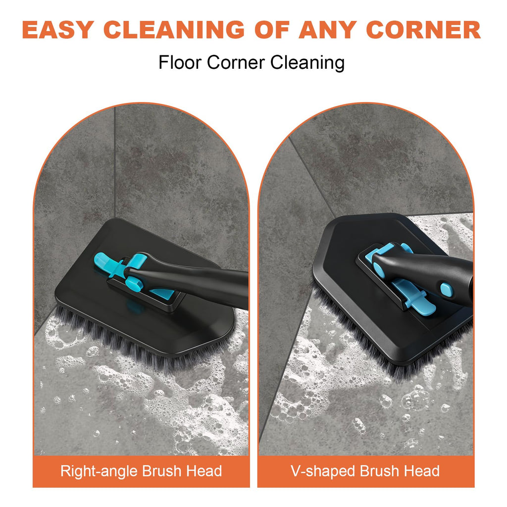 Long Handled Scrub Brush for Shower,3-in-1 Cleaning Brushes with 3 Different Function Cleaning Heads Brush for Shower Cleaning Bathroom Kitchen Walls Tub Tile (Black)