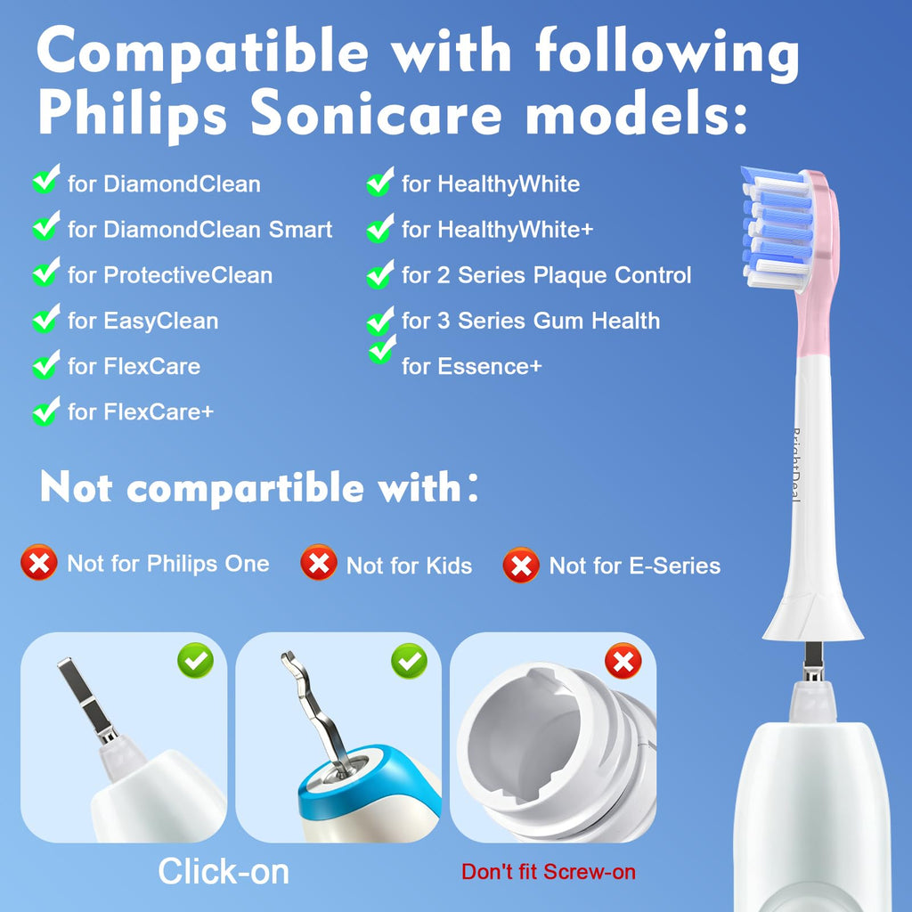 BrightDeal Replacement Heads for Philips Sonicare ProtectiveClean 4100 5100 6100 DiamondClean 9500 ExpertClean 7500 FlexCare HealthyWhite Electric Sonic Toothbrush C3 G3 W3 C2 G2, LightPink, 6 Pack