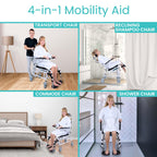 Vive Reclining Shower Chair with Wheels - Commode Wheelchair for Seniors, Disabled & Handicap - Padded Transfer Rolling Chairs w/Arms - Portable, Waterproof Shower Chair - Reclines for Easy Hair Wash