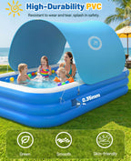 HeySplash Inflatable Pool with Canopy, Swimming Pool for Adults, Large Blow Up Pool Ideal for Family Backyard Garden Party, Outdoor Summer Fun, 118" x 69" x 24"(Blue)