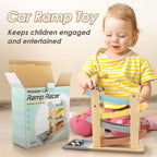 Joyreal Montessori Toys for 1 2 Year Old Boys and Girls - Soft Color Wooden Car Ramp Race Track Set with 4 Mini Cars & Garage - Christmas Birthday Gifts for Toddlers 1-3 Year Old