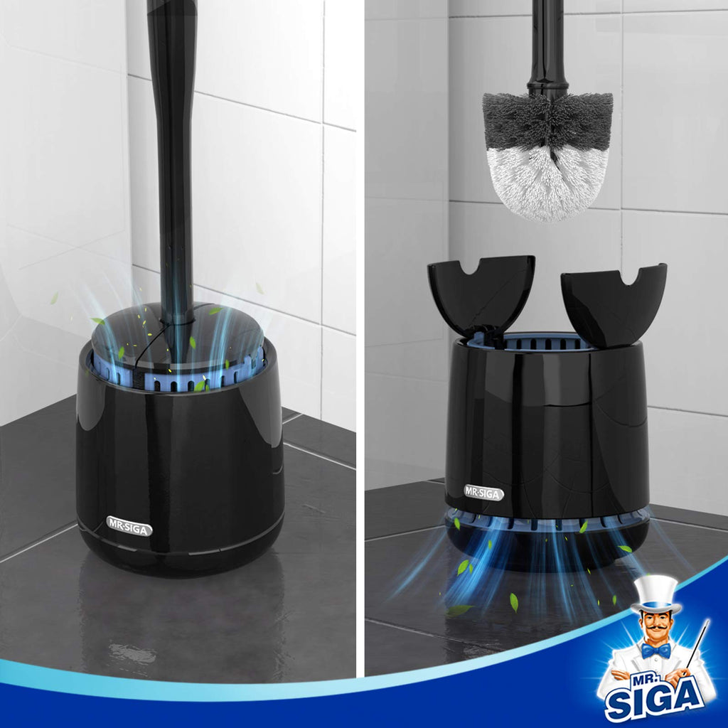 MR.SIGA Toilet Bowl Brush and Holder, Sturdy Long Handle, Black, 1 Pack