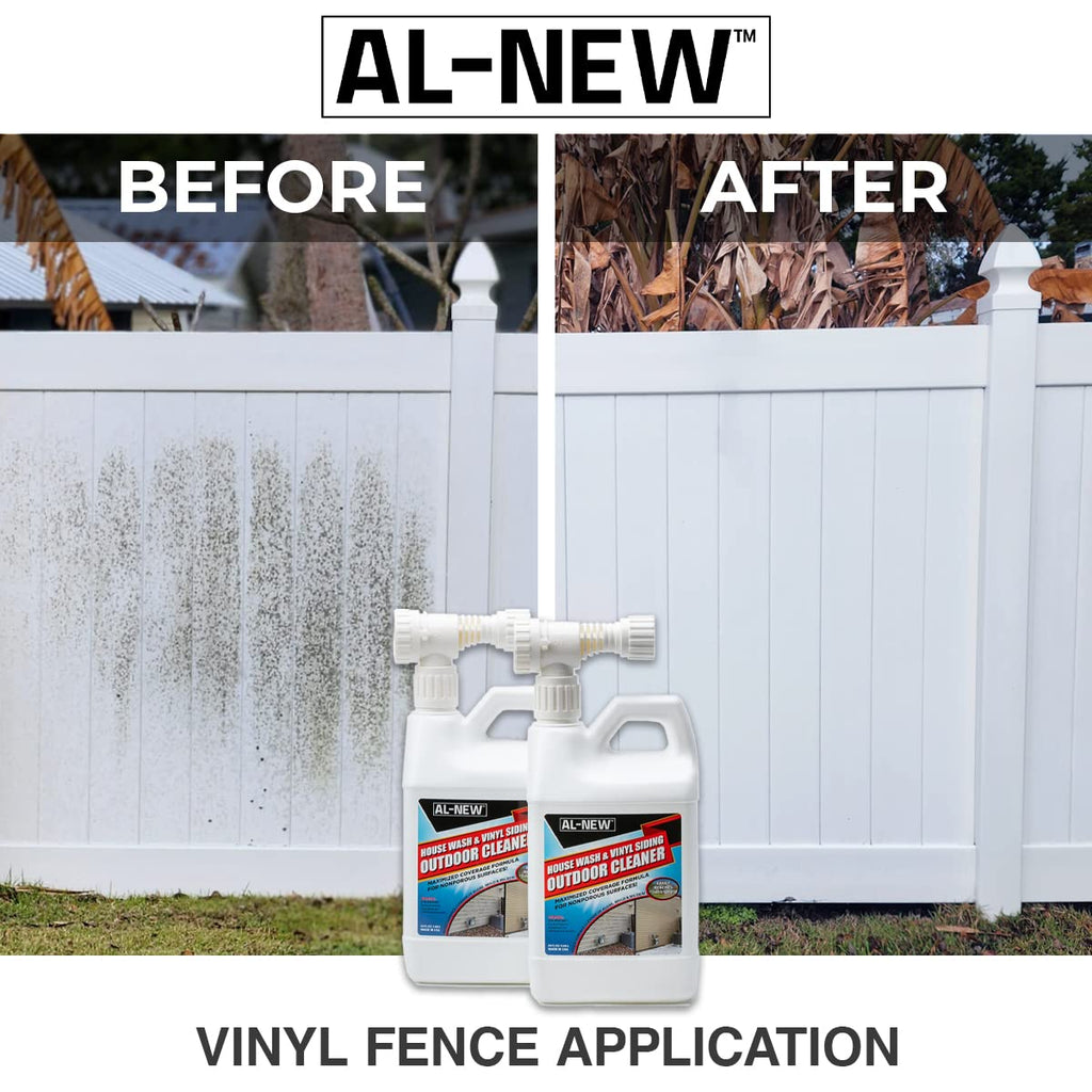 AL-NEW Outdoor Cleaner Combo Pack of 2 | Versatile Outdoor Cleaner Perfect For Use On Vinyl Siding, Composite Decking, Wood Fences, Outdoor Patios, Gutters, & More (Outdoor Cleaner Hose-End Combo Pack)