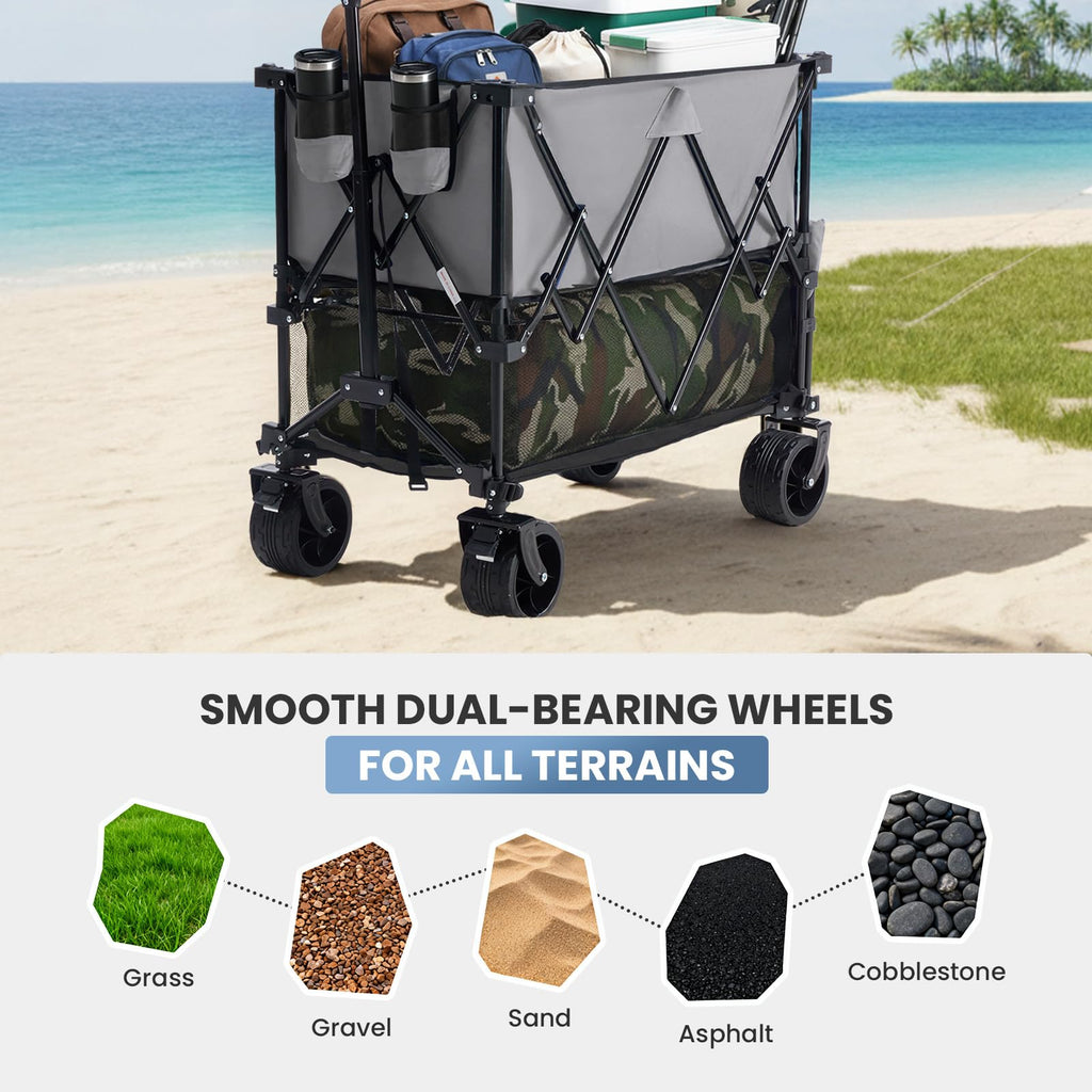 DUMOS Double Decker Wagon 440LBS, Collapsible Folding Beach Wagon 400L