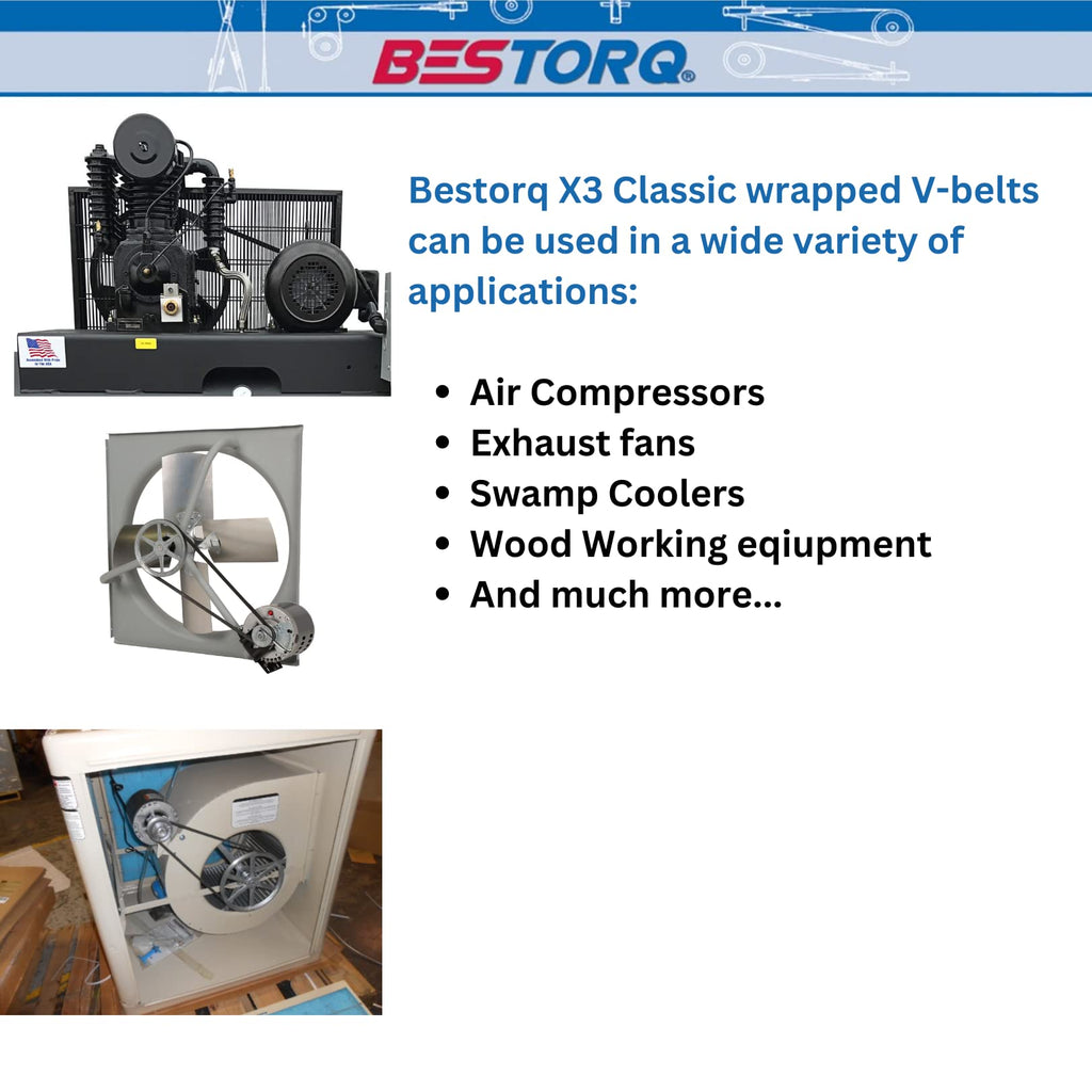 BESTORQ A159 V-Belt, Classic Wrapped Rubber X3 V-Belt, Black, 161" Outside Circumference x .51" Width x .34" Height, Pack of 1